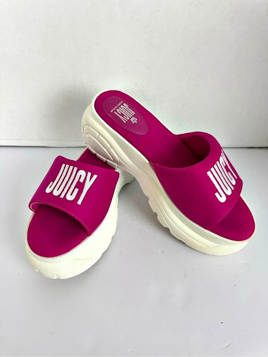 Juicy Couture Shoes - Juicy Couture Platform Slide Sandals in Pink & White Like New